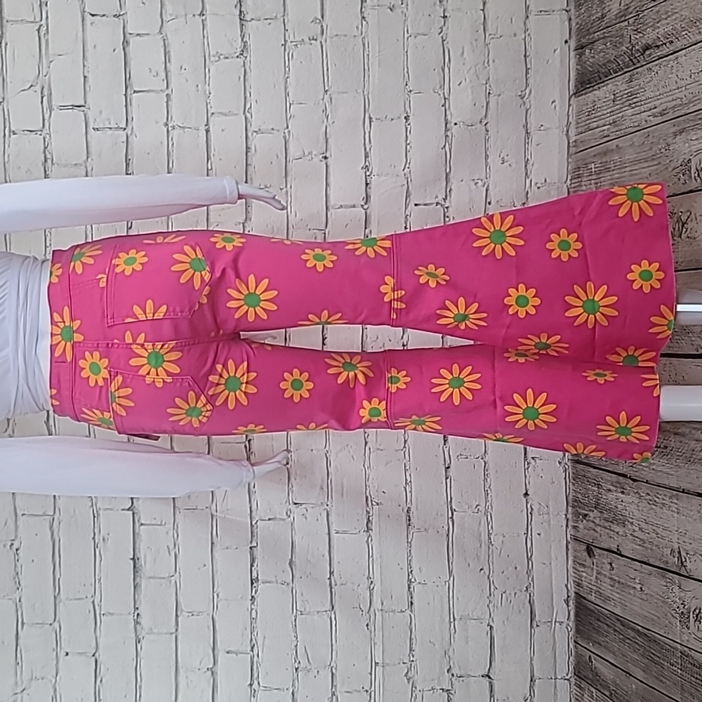 Free People Youthquake Printed Hi-Rise Crop Flare Jeans Lipstick Combo Pink -NWT - Picture 5 of 17